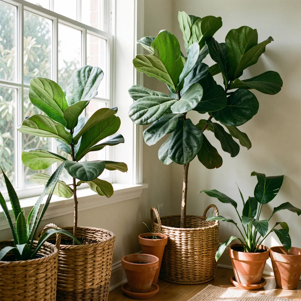 Tropical-inspired executive office with lush plant arrangements